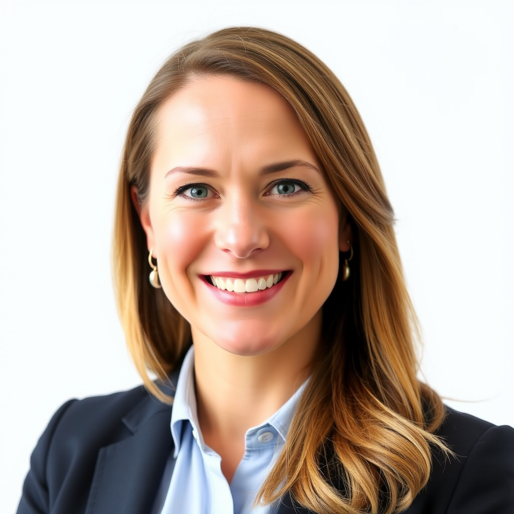 Professional headshot of Sarah Mitchell, Senior Trading Strategist, confident smile, business attire, clean background
