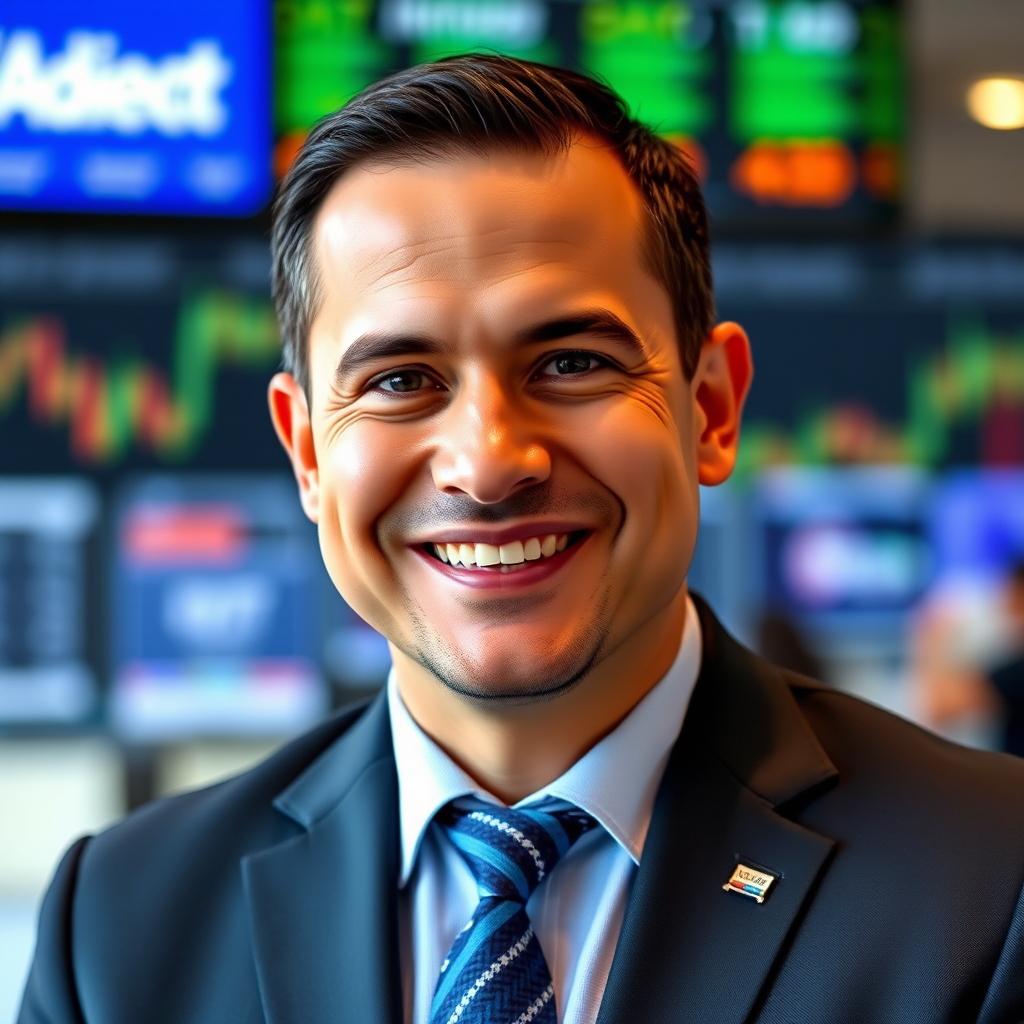Professional headshot of Marcus Rodriguez, Head of Education, approachable demeanor, business suit, trading floor background