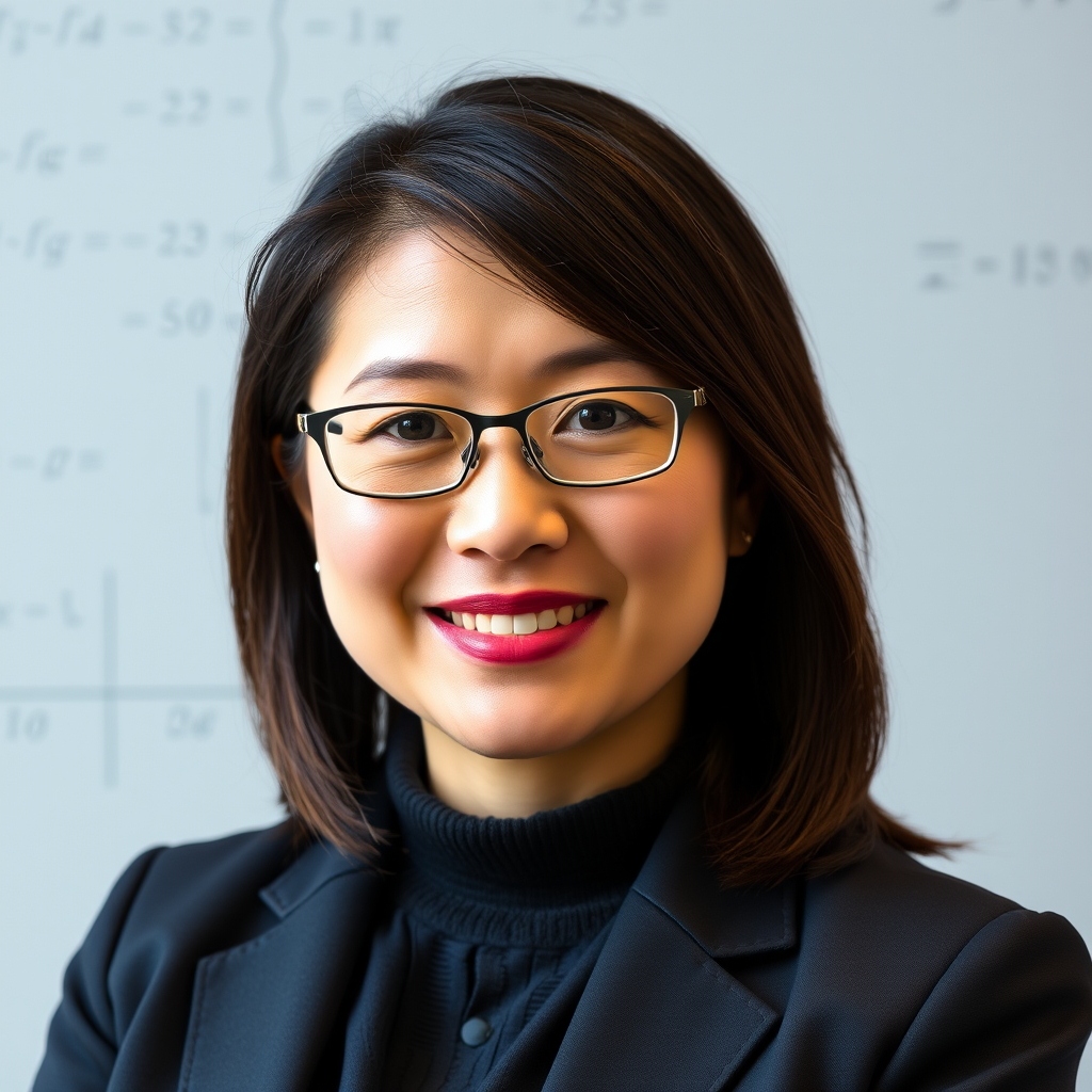 Professional headshot of Dr. Jennifer Chen, Quantitative Analysis Director, PhD academic professional, mathematical formulas in background